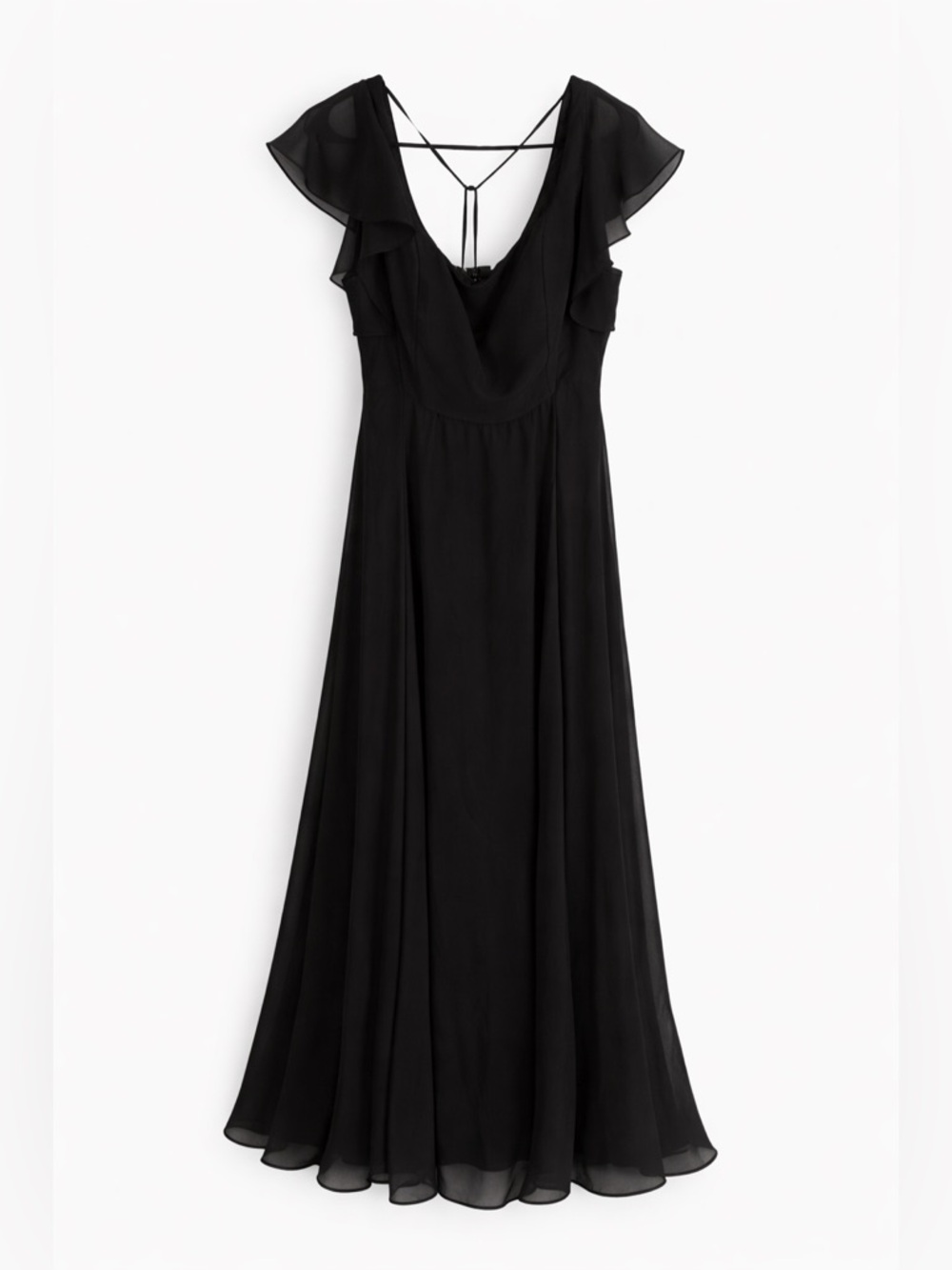 Azazie Black Floor Length Chiffon Formal Dress A20 Flutter Sleeve